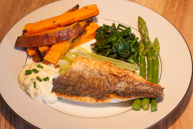 Sea Bass and Healthy Chips